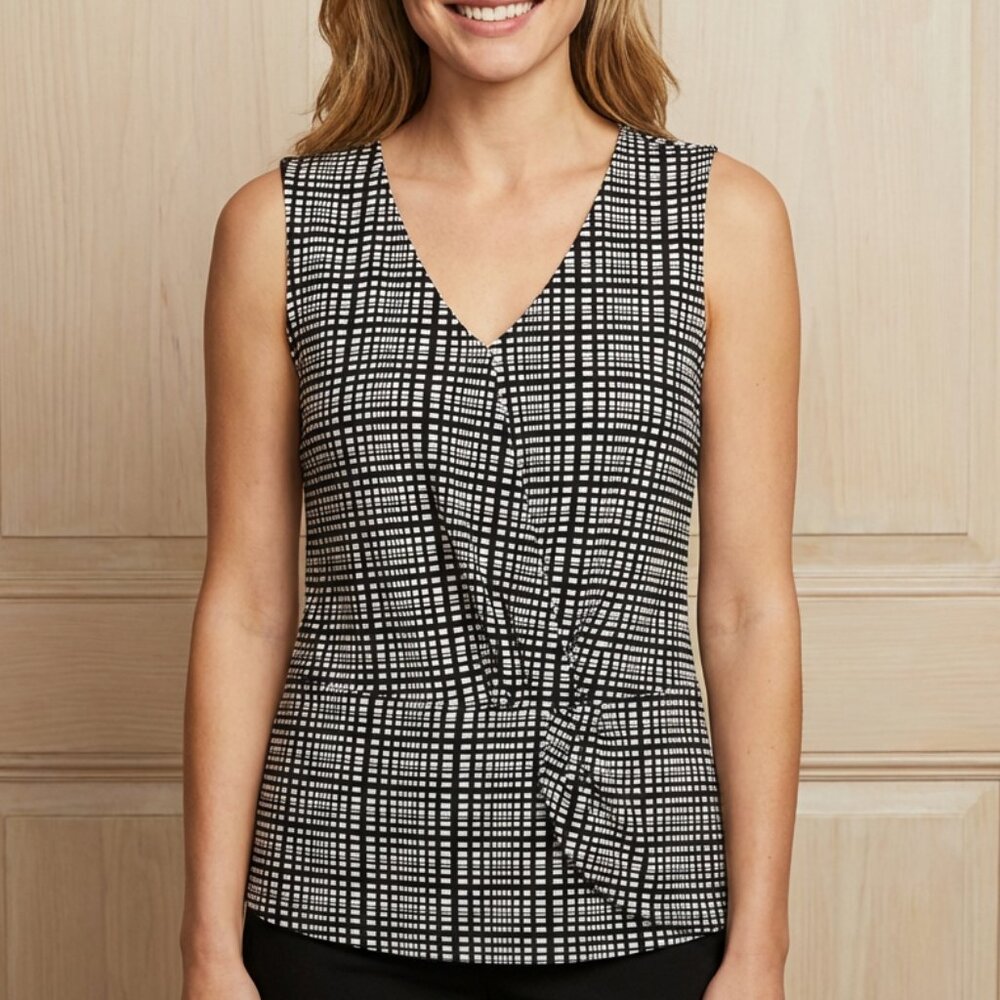 Ann Taylor Black and White Plaid Sleeveless Blouse